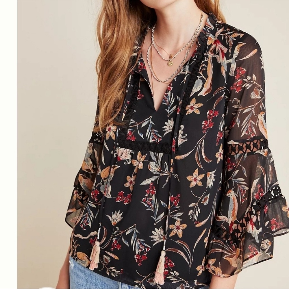 Anthropologie Maeve Odette Floral Peasant Blouse